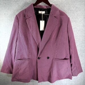Mango Americana Carlota Blazer Coat Women's 2XL Purple Houndstooth Notch Lapel